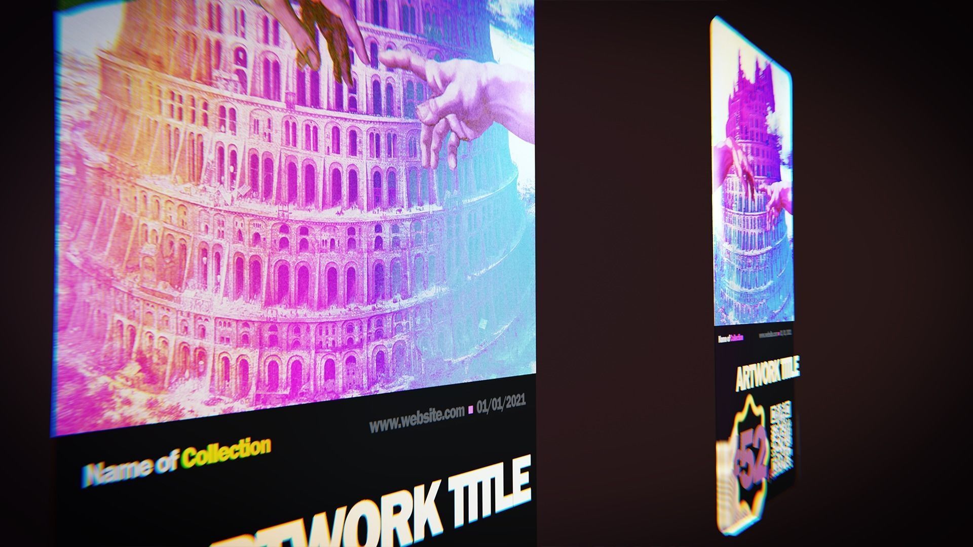 Holographic crypto card NFT Template - animated in Blender Low-poly 3D model_6