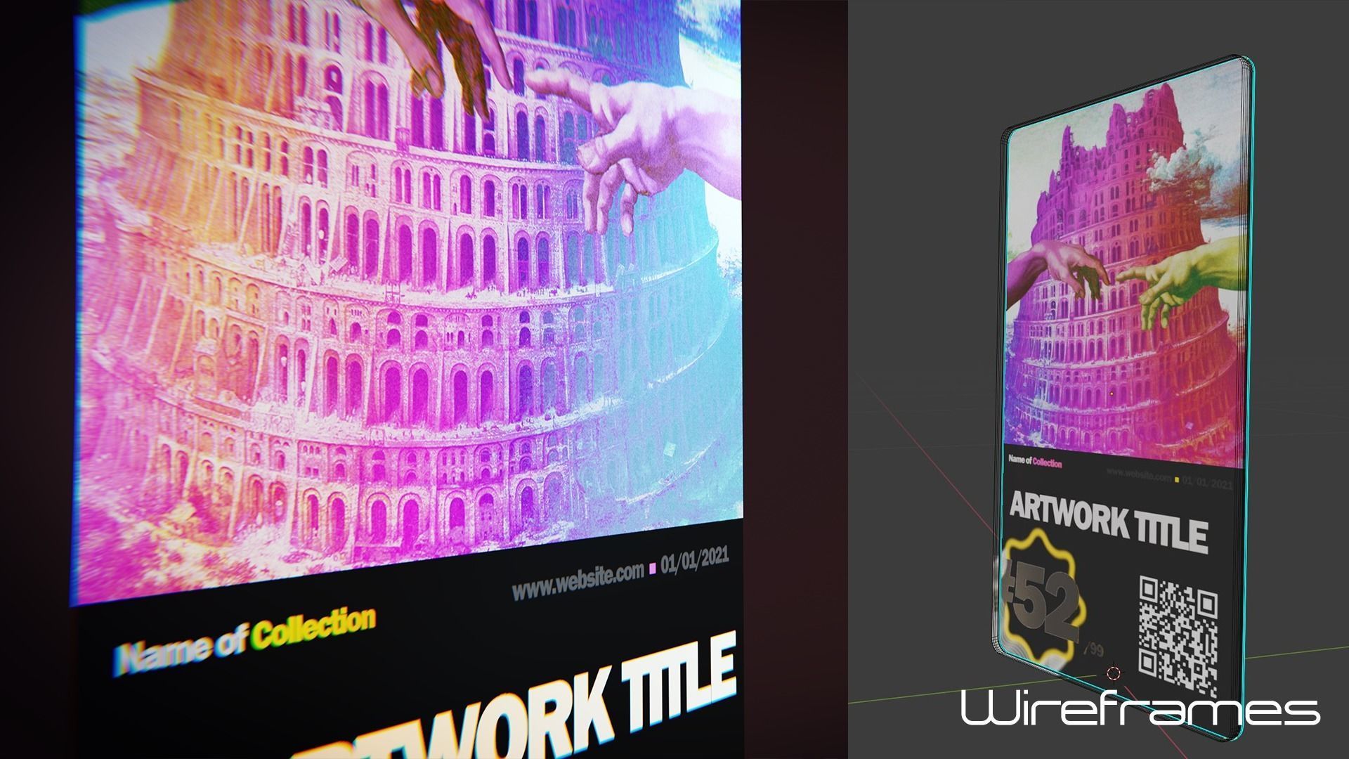 Holographic crypto card NFT Template - animated in Blender Low-poly 3D model_4