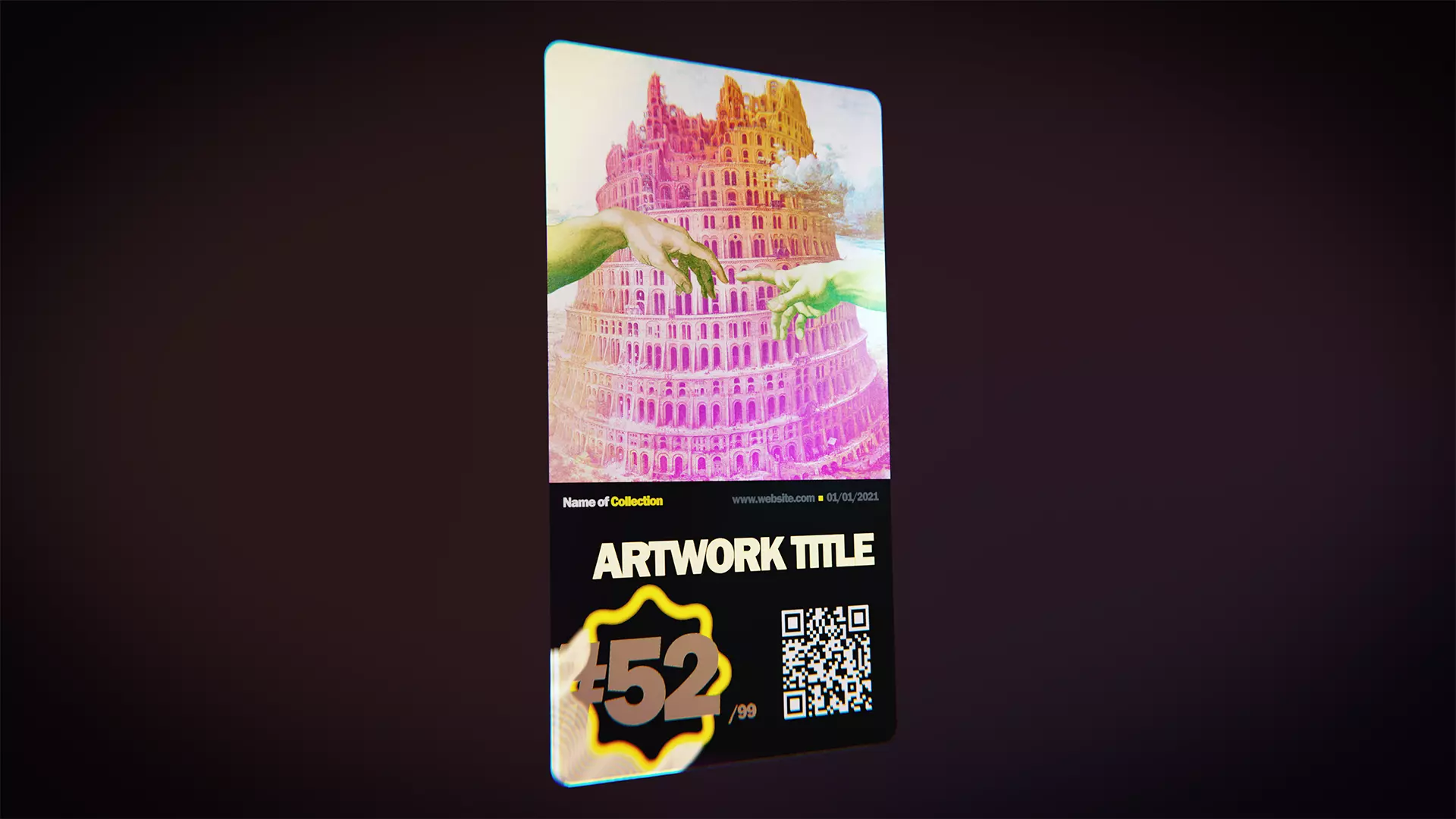 Holographic crypto card NFT Template - animated in Blender Low-poly 3D model_0