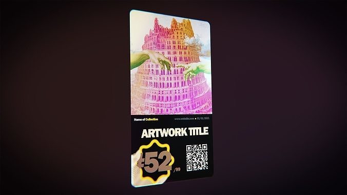 Holographic crypto card NFT Template - animated in Blender Low-poly 3D model