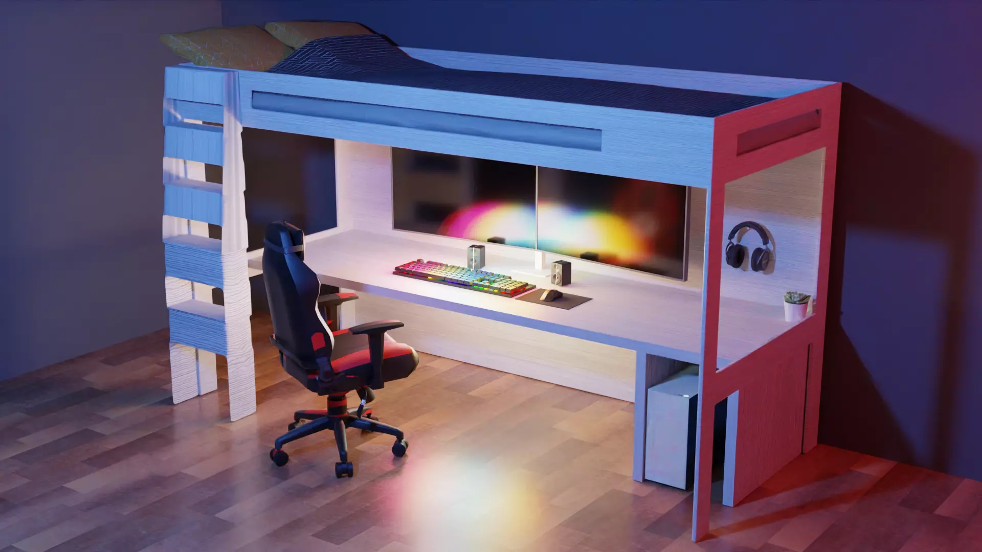 Bunk Bed Gaming Setup Free 3D model_0