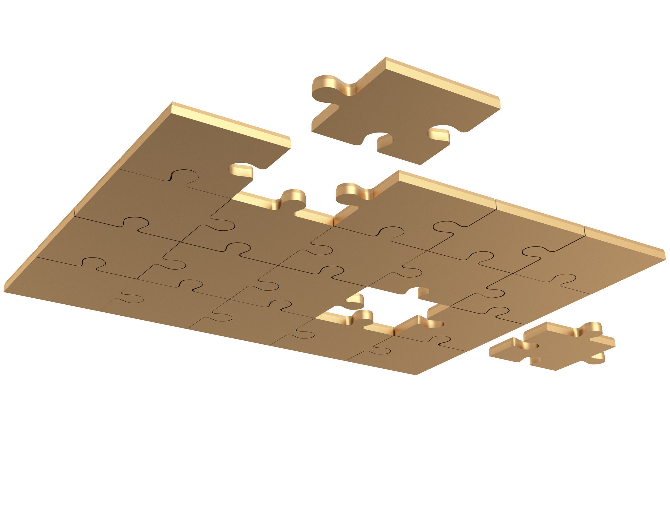 Golden Jigsaw Puzzle 03 Low-poly 3D model_3
