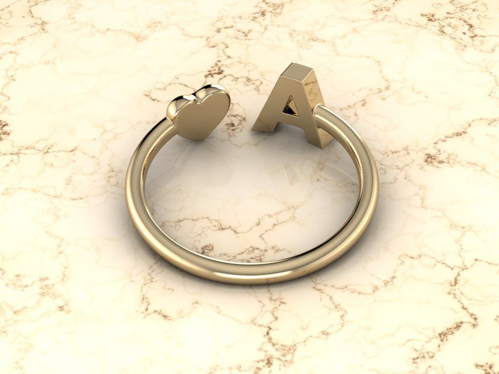 Alphabet Jewelry with Heart Ring A 3D print model_11