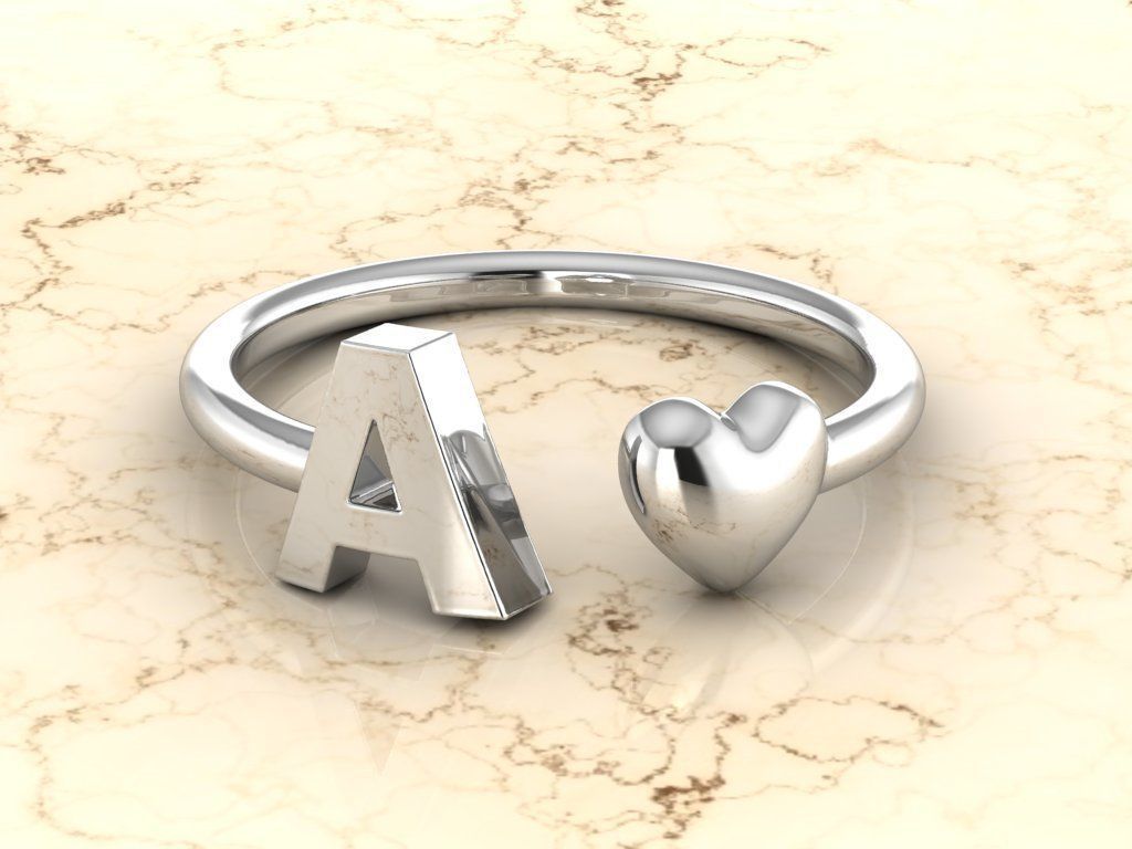 Alphabet Jewelry with Heart Ring A 3D print model_5