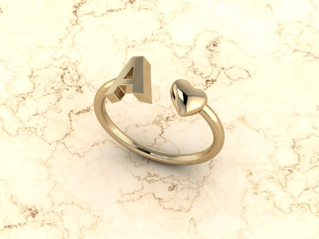 Alphabet Jewelry with Heart Ring A 3D print model_10