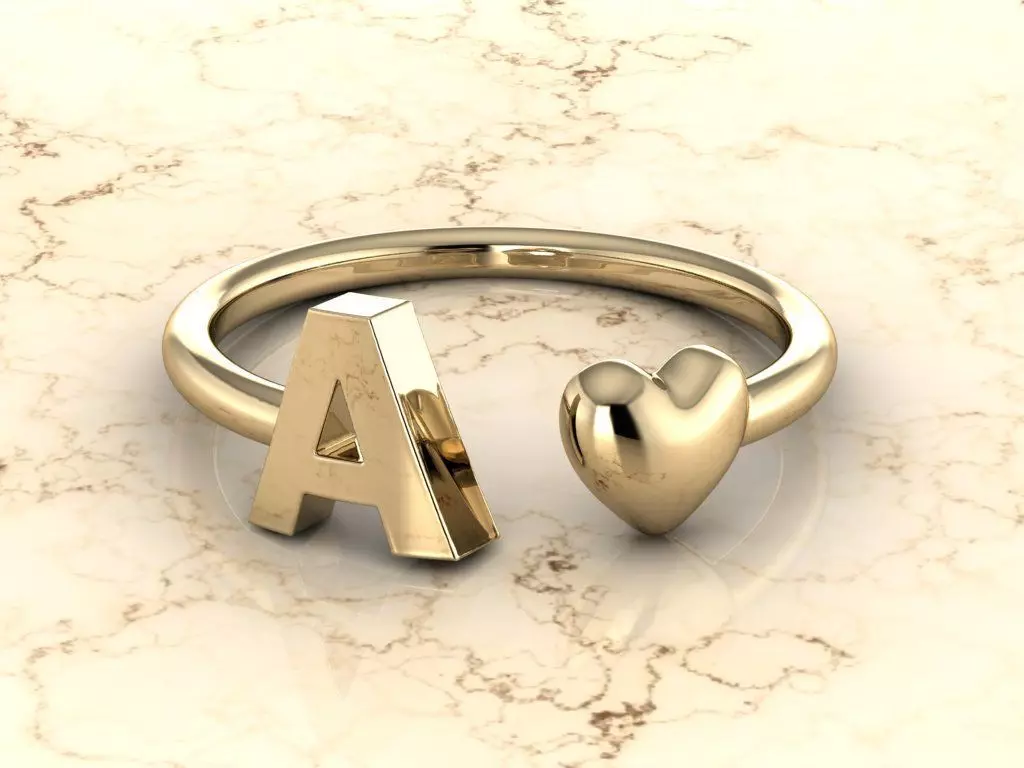 Alphabet Jewelry with Heart Ring A 3D print model_0