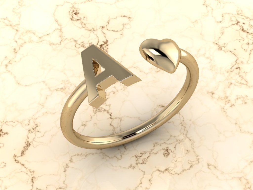 Alphabet Jewelry with Heart Ring A 3D print model_9