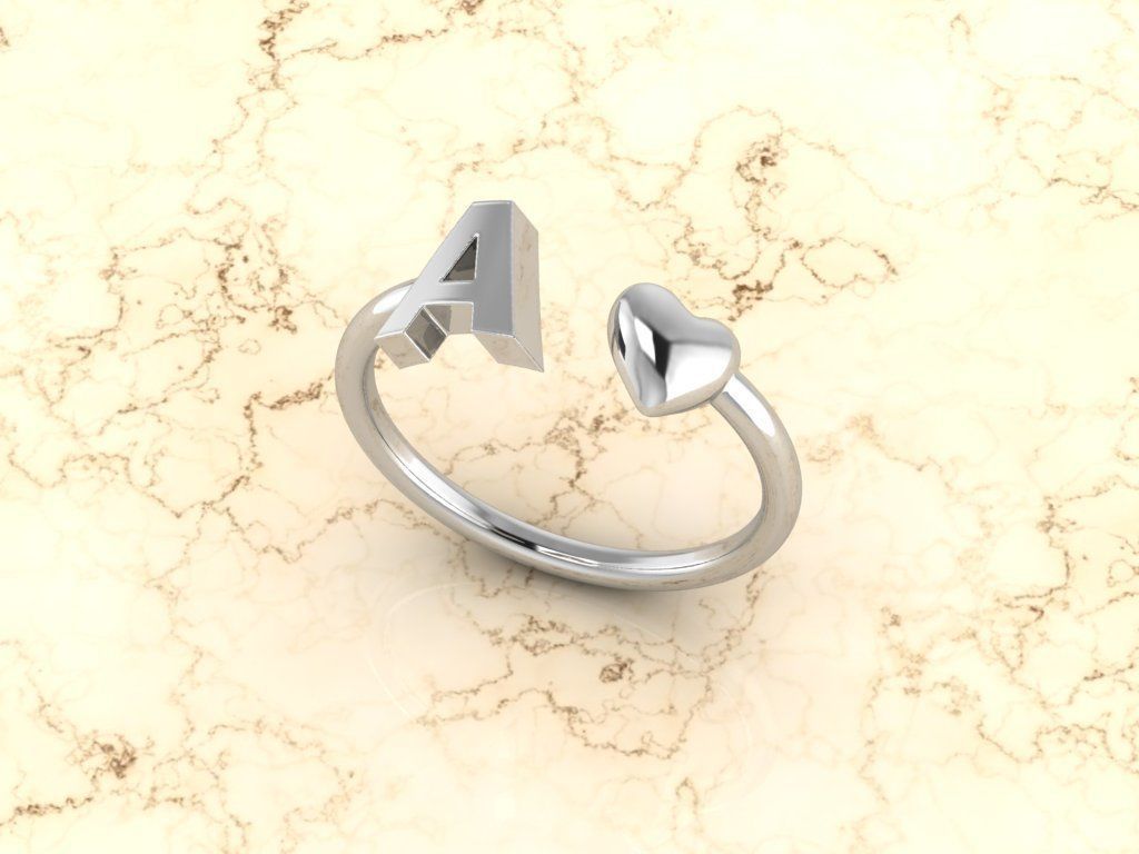 Alphabet Jewelry with Heart Ring A 3D print model_7