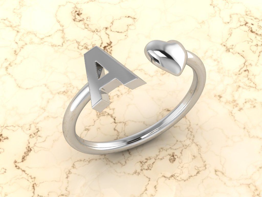 Alphabet Jewelry with Heart Ring A 3D print model_6