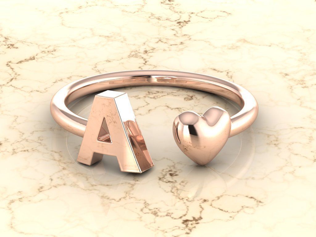 Alphabet Jewelry with Heart Ring A 3D print model_1