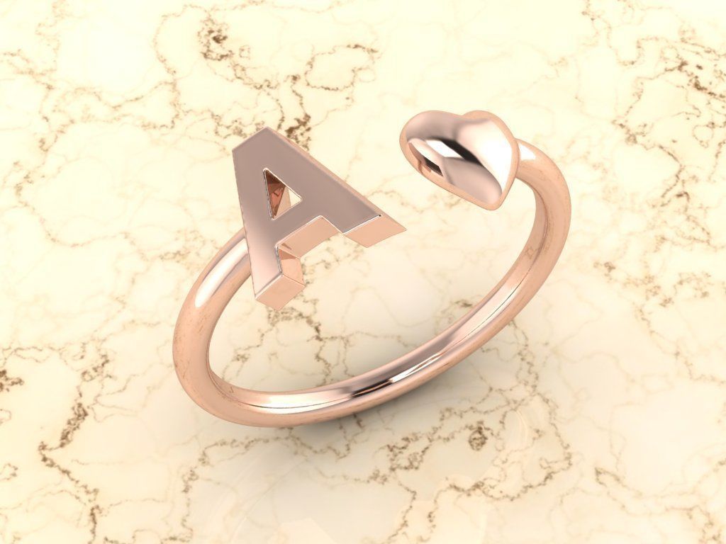Alphabet Jewelry with Heart Ring A 3D print model_2