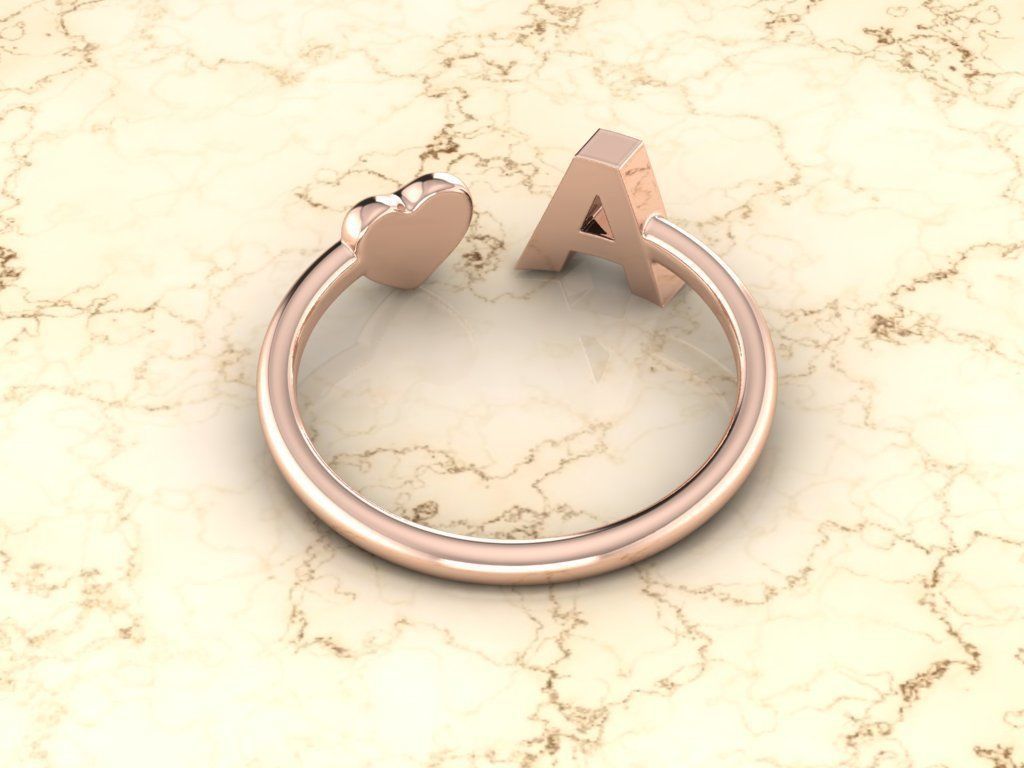 Alphabet Jewelry with Heart Ring A 3D print model_4