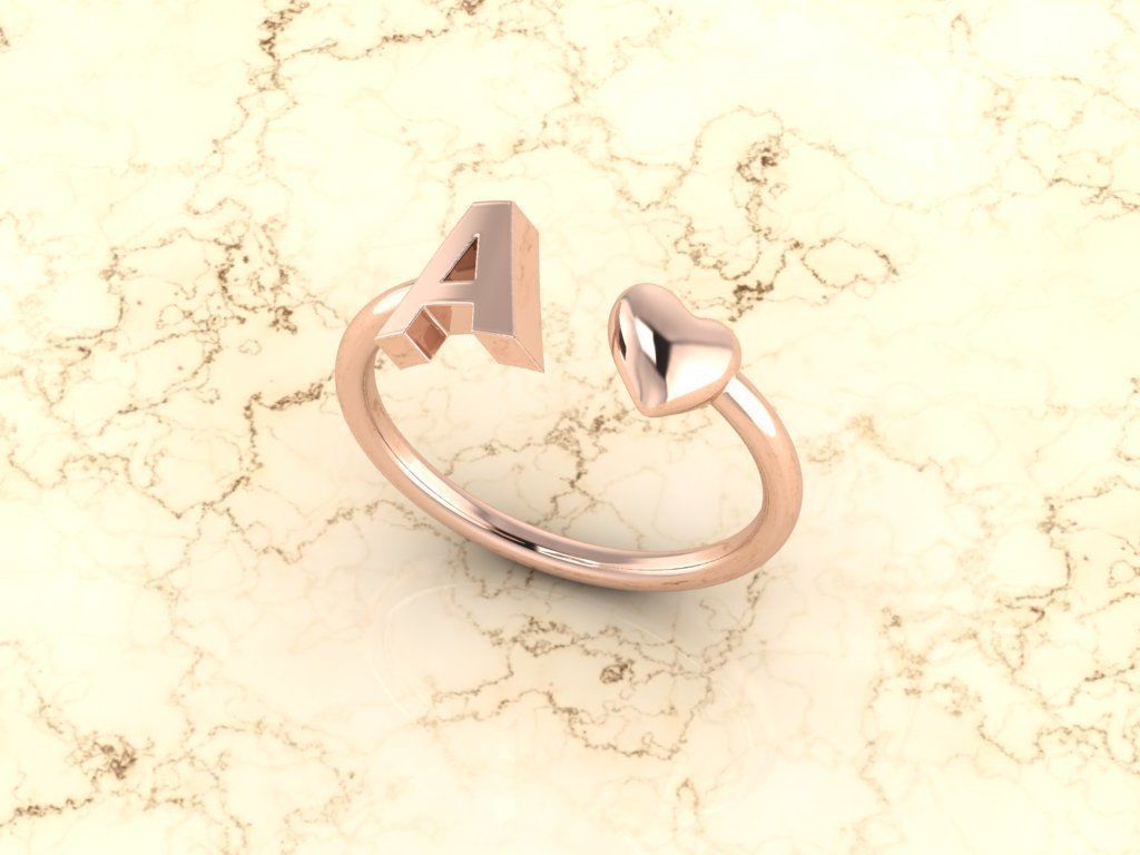Alphabet Jewelry with Heart Ring A 3D print model_3