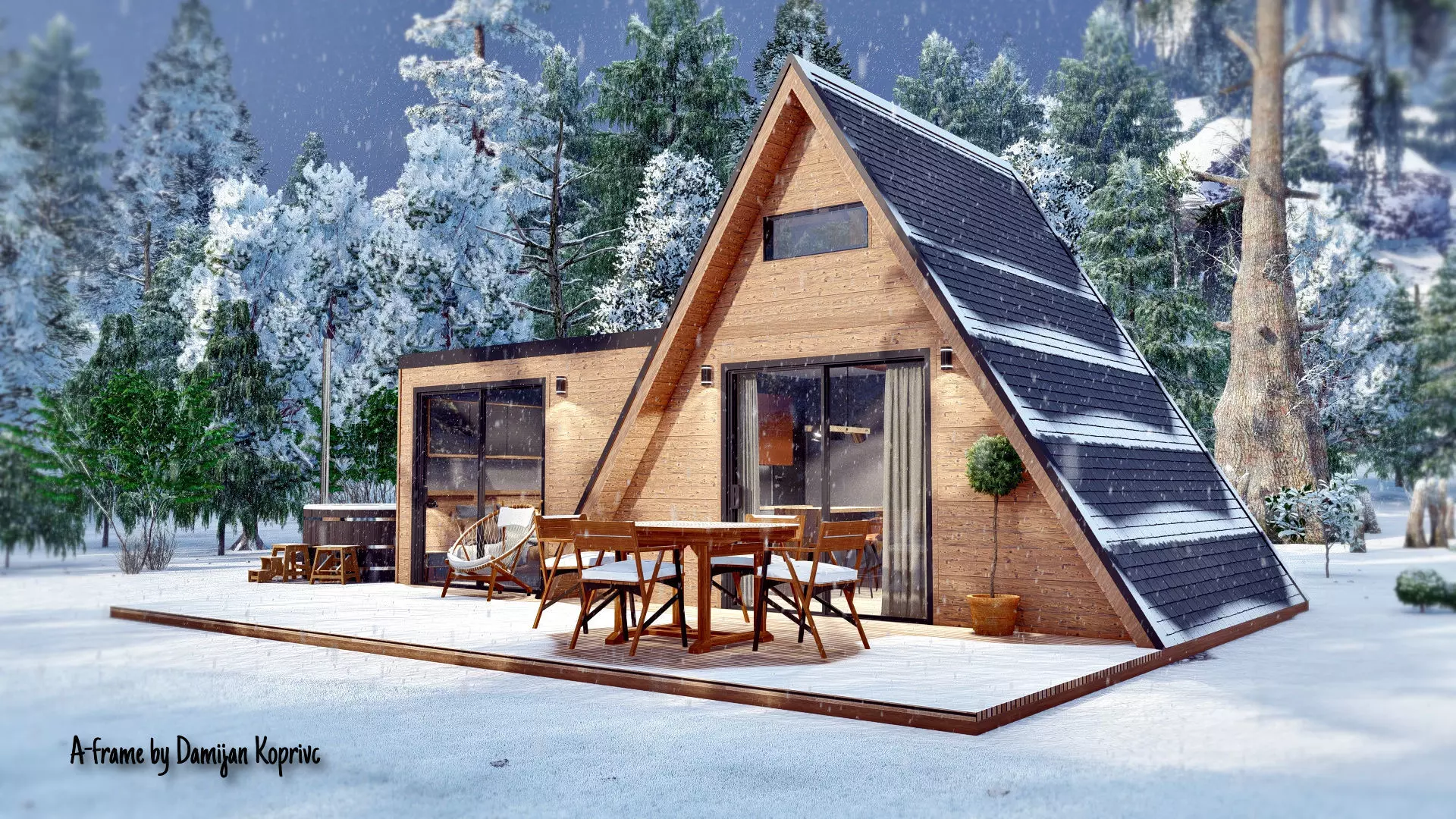 A frame house A34 34m2 3D model_0