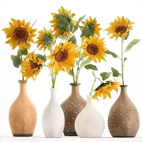 Flower bouquet of sunflowers in a clay vase 132