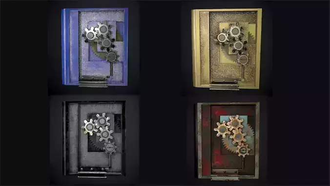 Steampunk book low poly 4 texture options