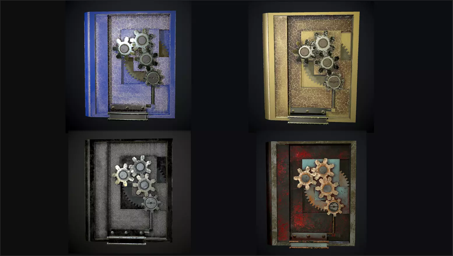Steampunk book low poly 4 texture options Low-poly 3D model_0