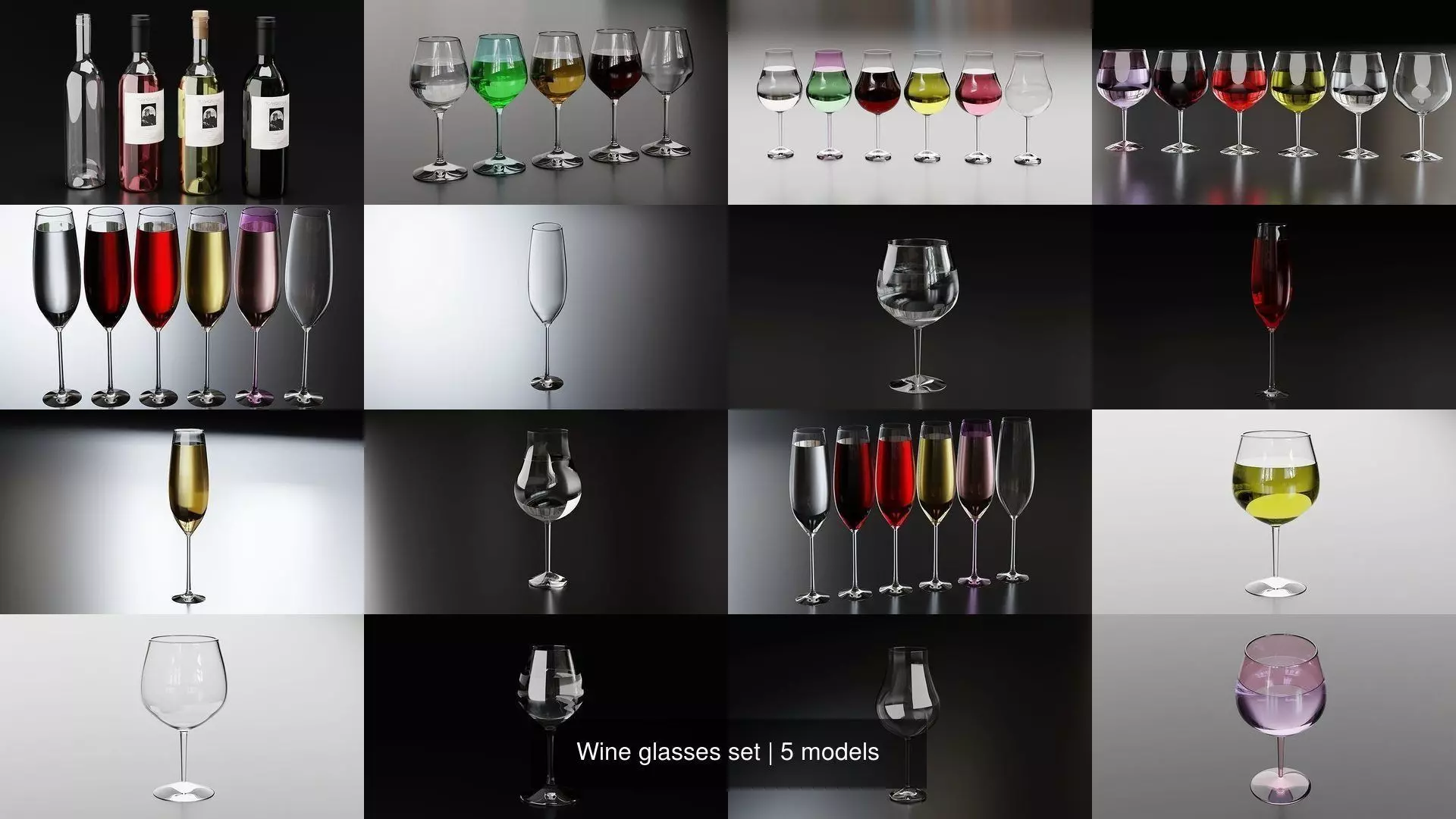 Wine glasses set 3D Model Collection_0