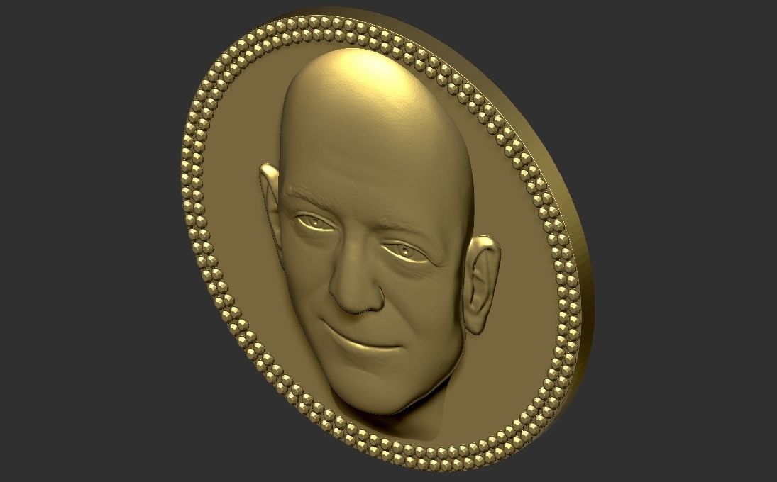 Jeff Bezos medallion pendant 3D printing ready stl obj 3D print model_8