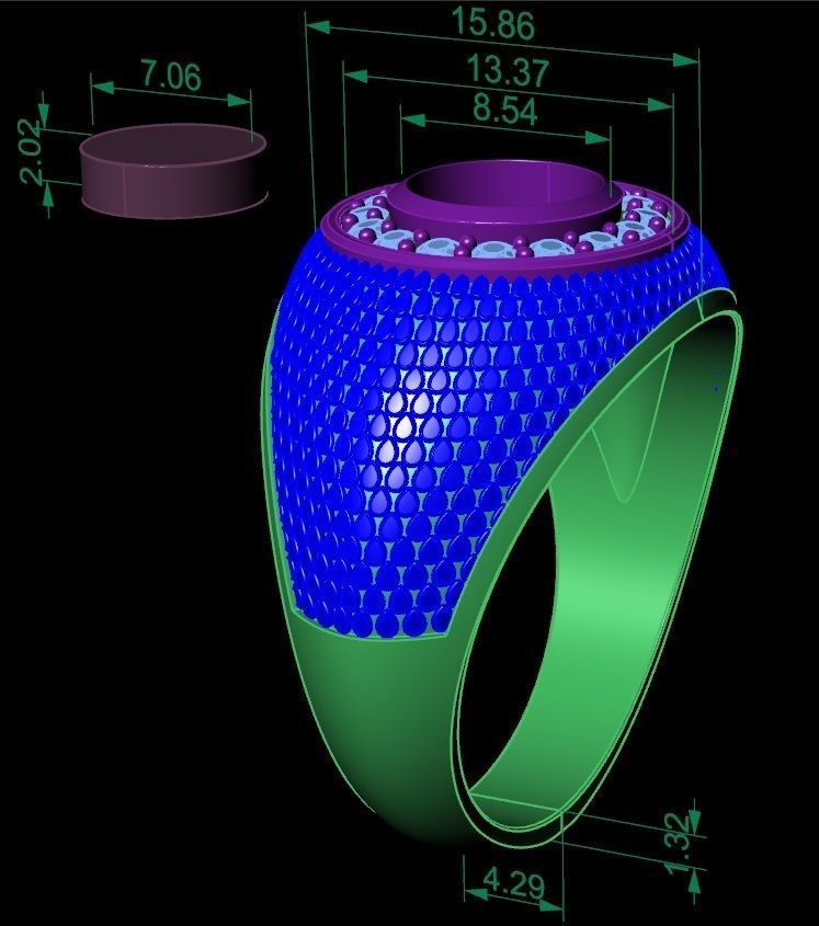 stylish mens signet ring with a pattern and a black stone 3D print model_5