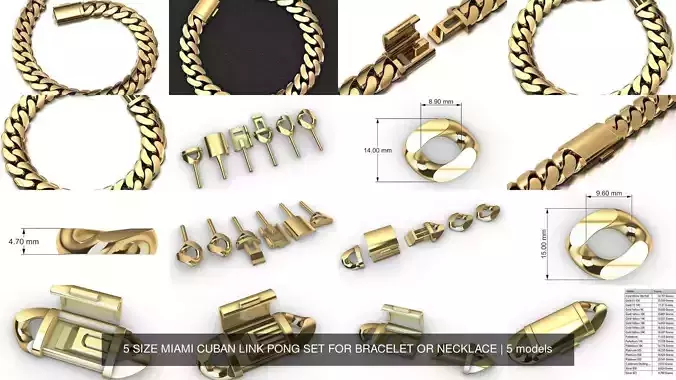 5 SIZE MIAMI CUBAN LINK PONG SET FOR BRACELET OR NECKLACE