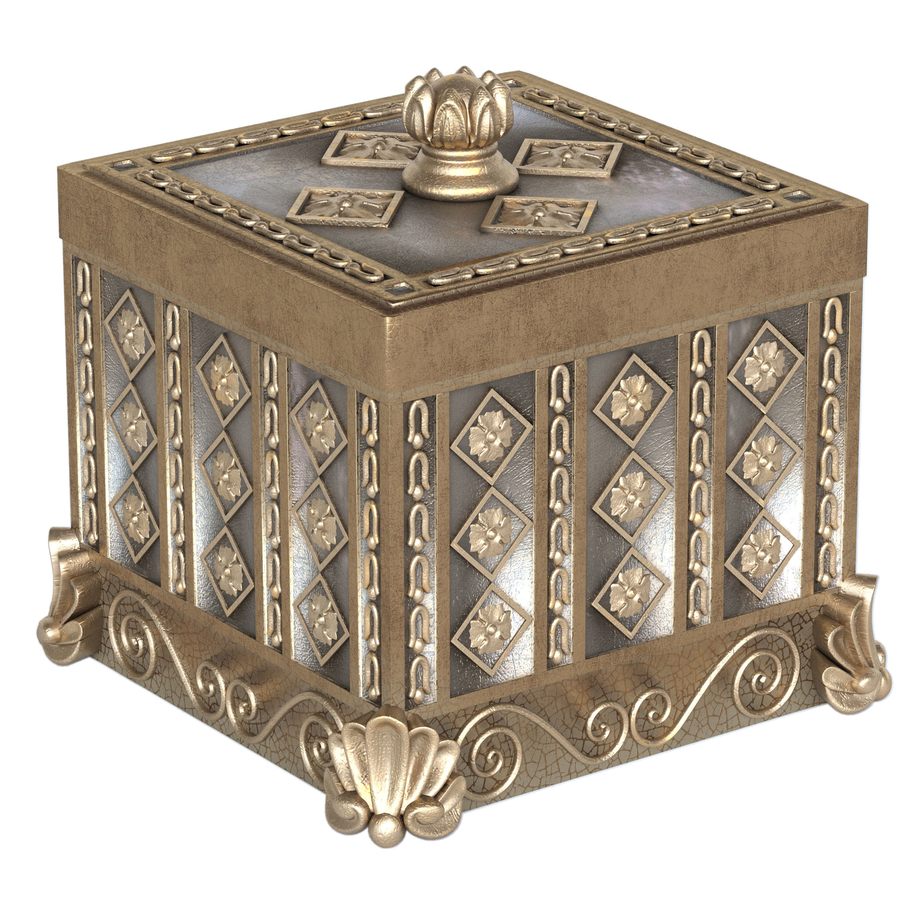 Decorative set 1 three ornate boxes and ornaments 3D model_2