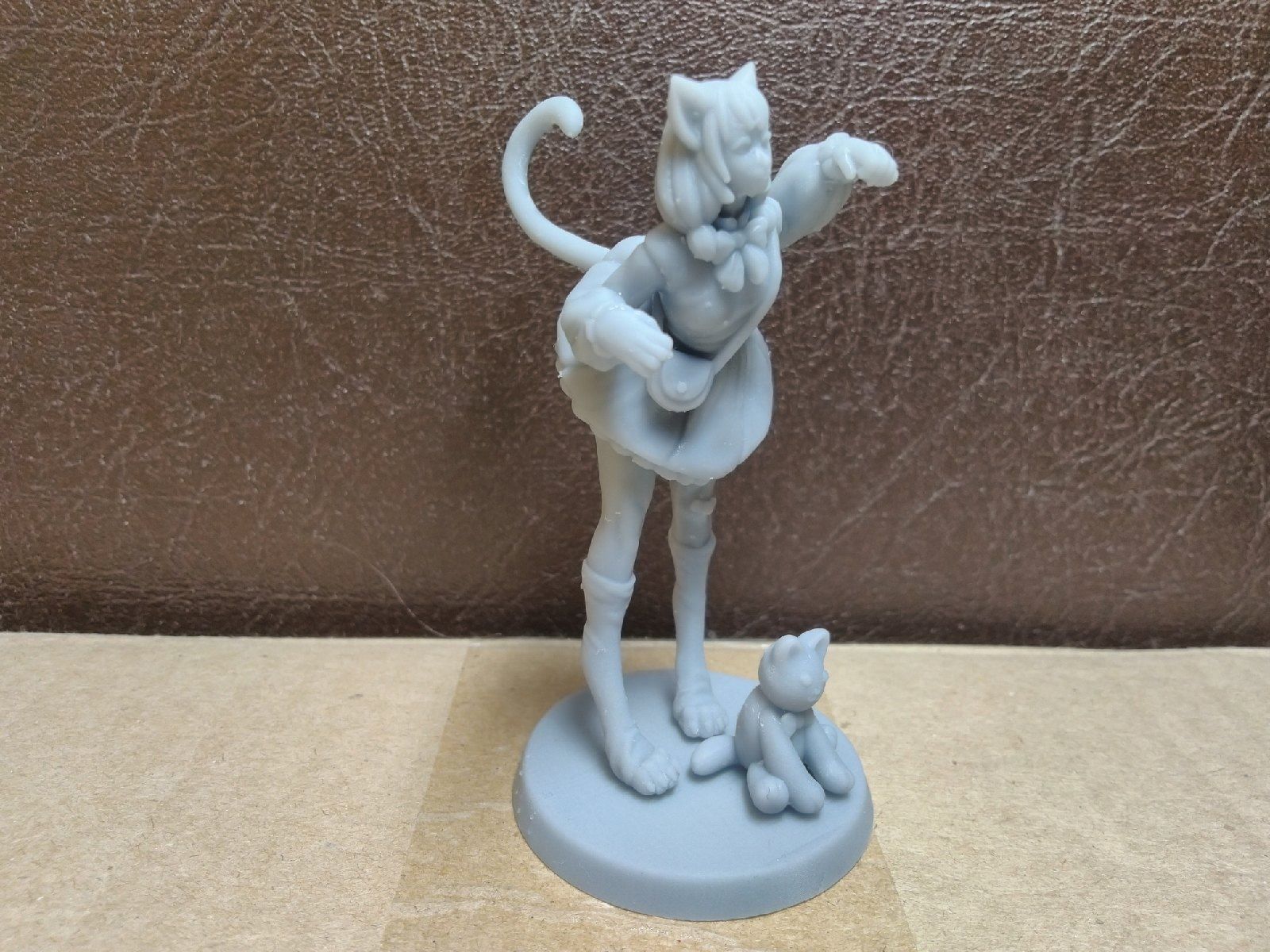 Catgirl cartoon girl with teddy bear 3D print model_7