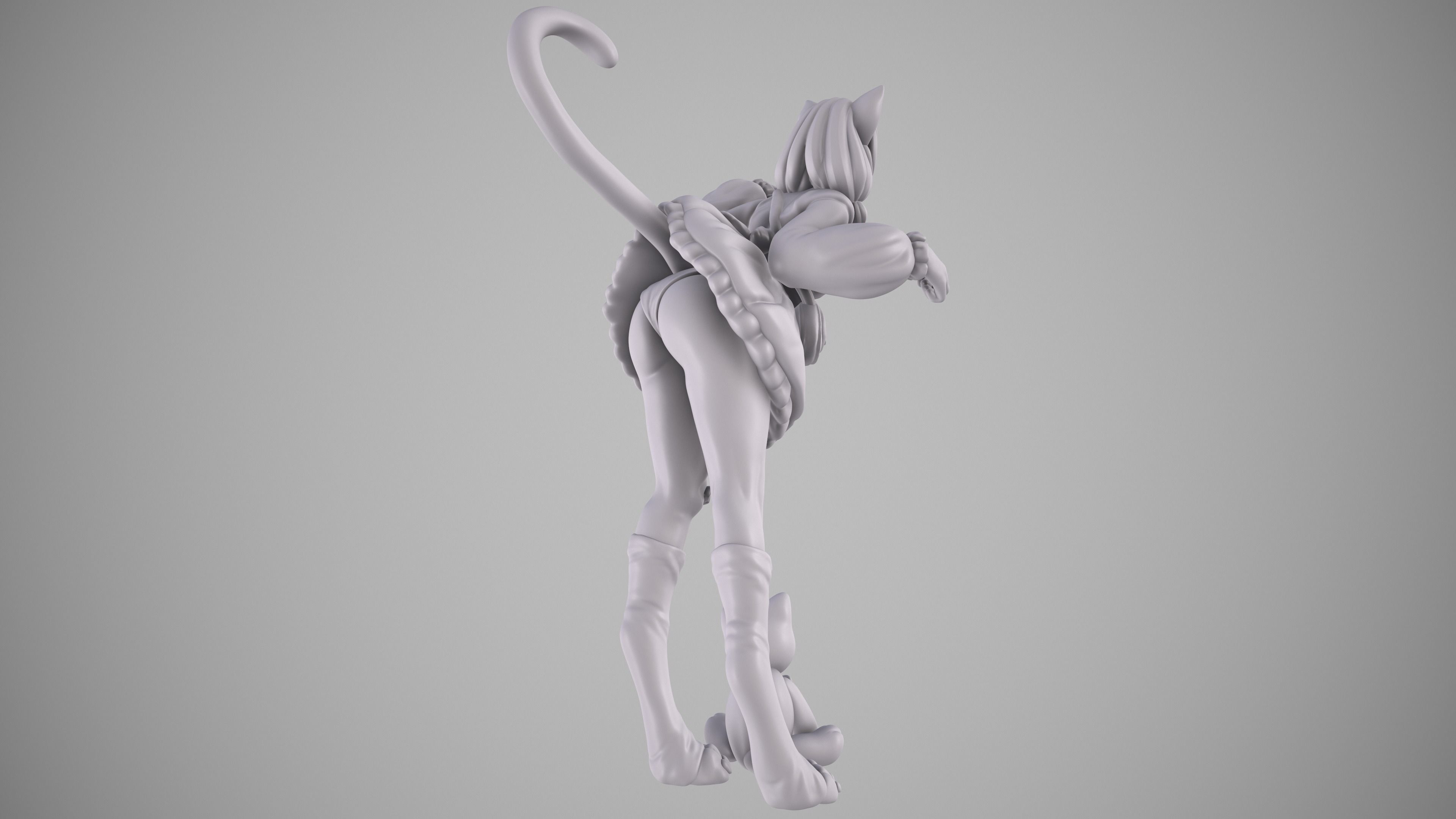 Catgirl cartoon girl with teddy bear 3D print model_4