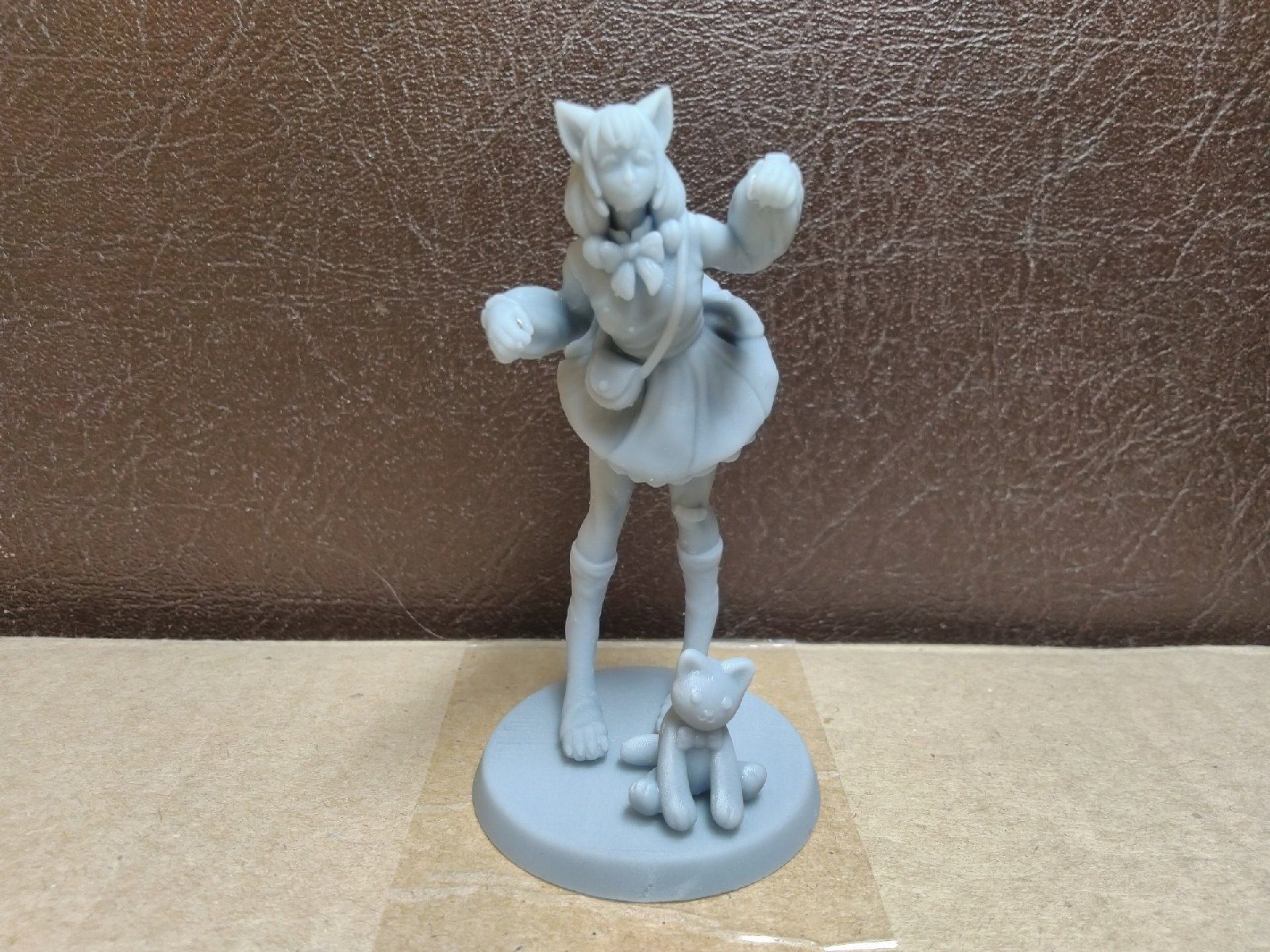 Catgirl cartoon girl with teddy bear 3D print model_5
