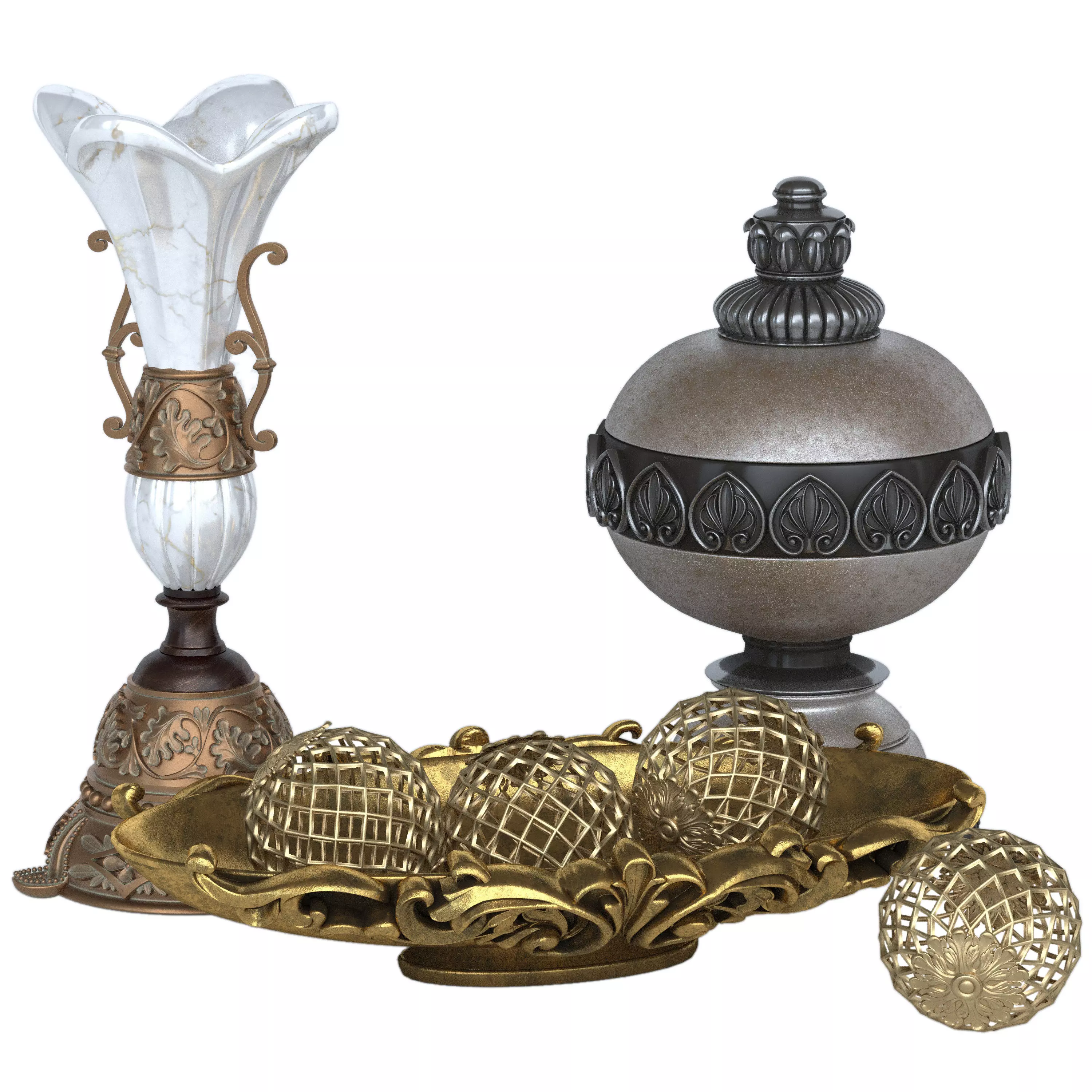 Decorative set 2 ornate vase - previews 3D model_0