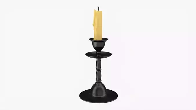 Old candlestick with candle 3D model