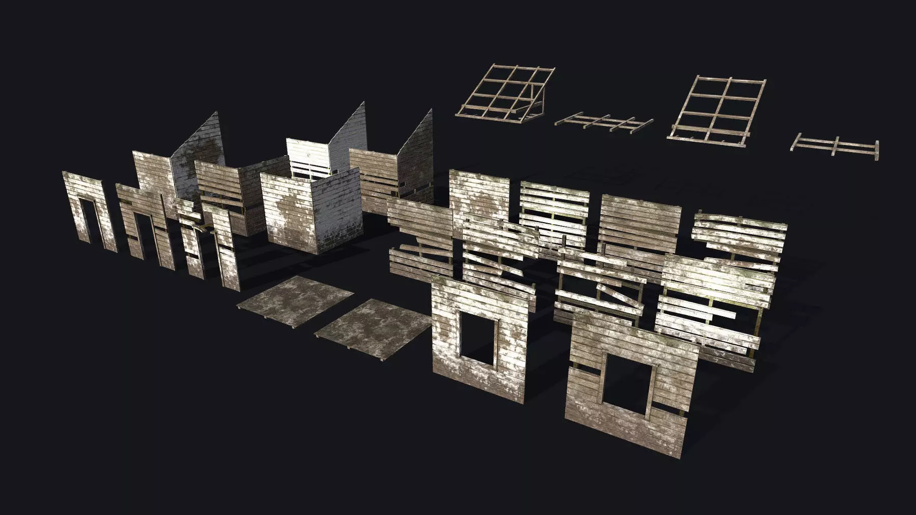 Wooden Building Modular Kit Low-poly 3D model_0