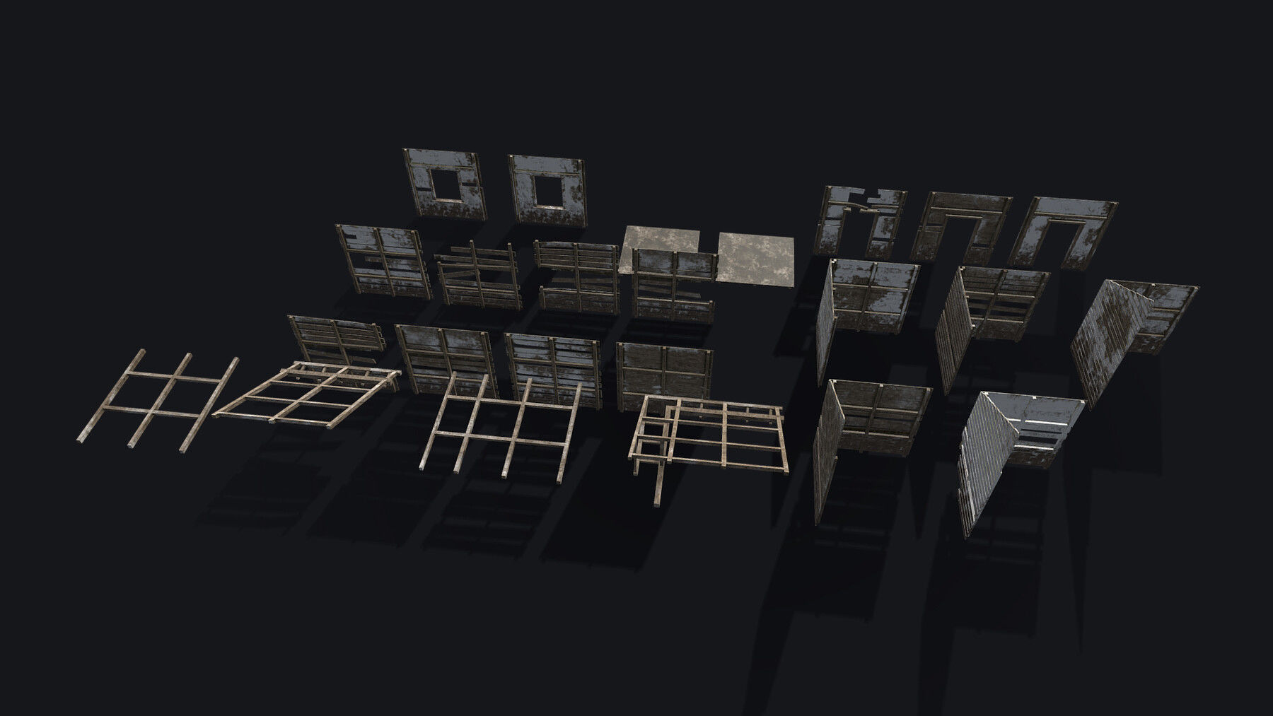 Wooden Building Modular Kit Low-poly 3D model_1