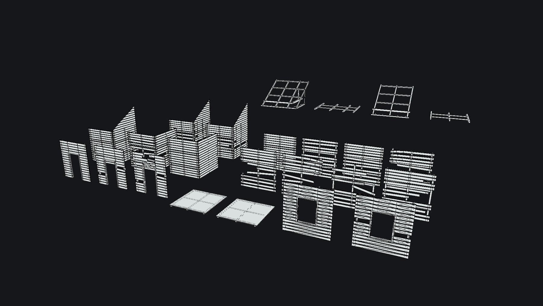 Wooden Building Modular Kit Low-poly 3D model_2