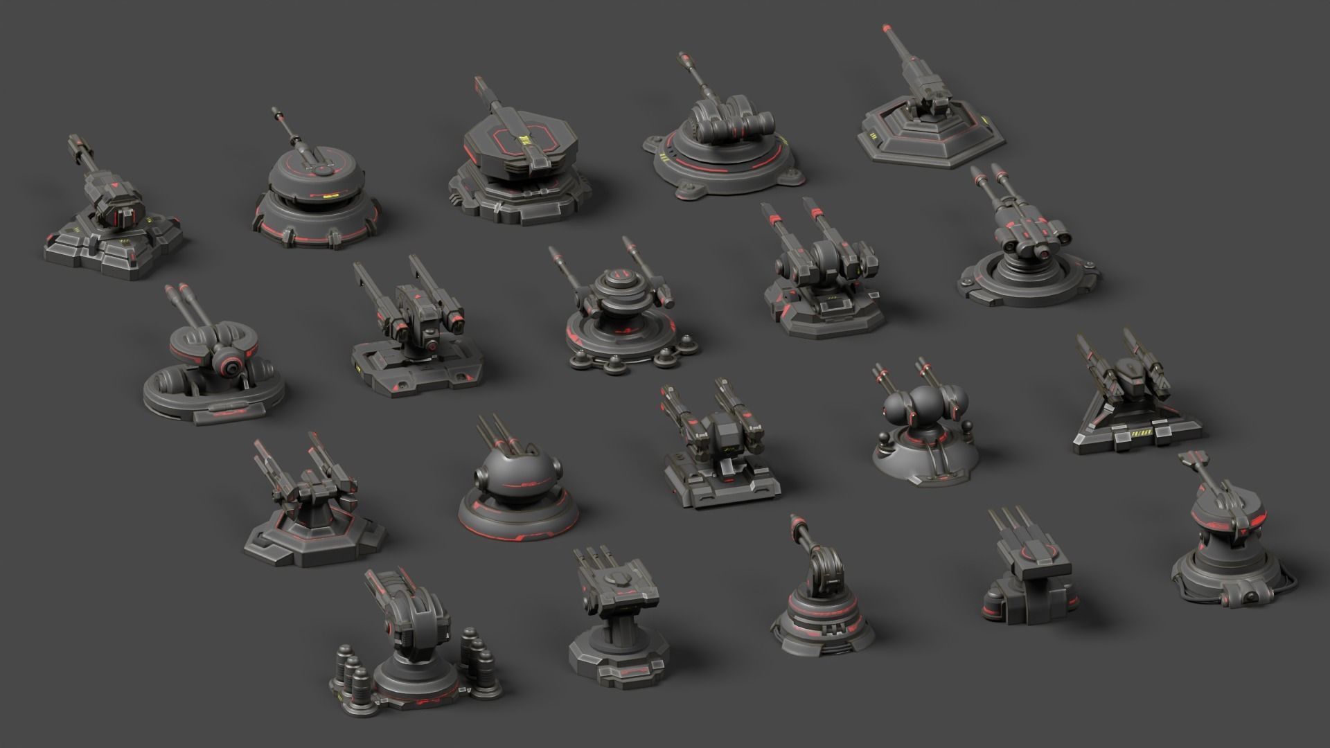 Turret Pack Low-poly 3D model_1