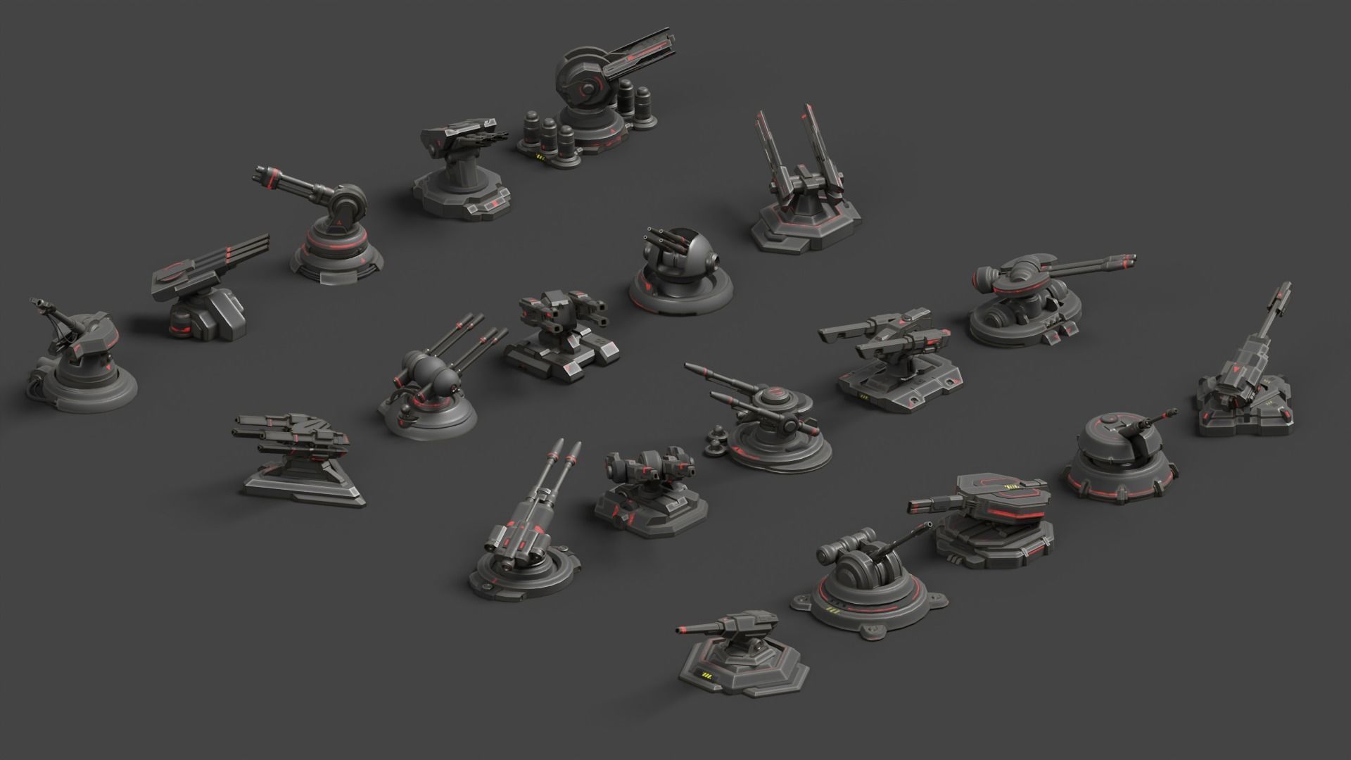 Turret Pack Low-poly 3D model_7