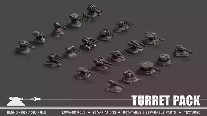 Turret Pack Low-poly 3D model
