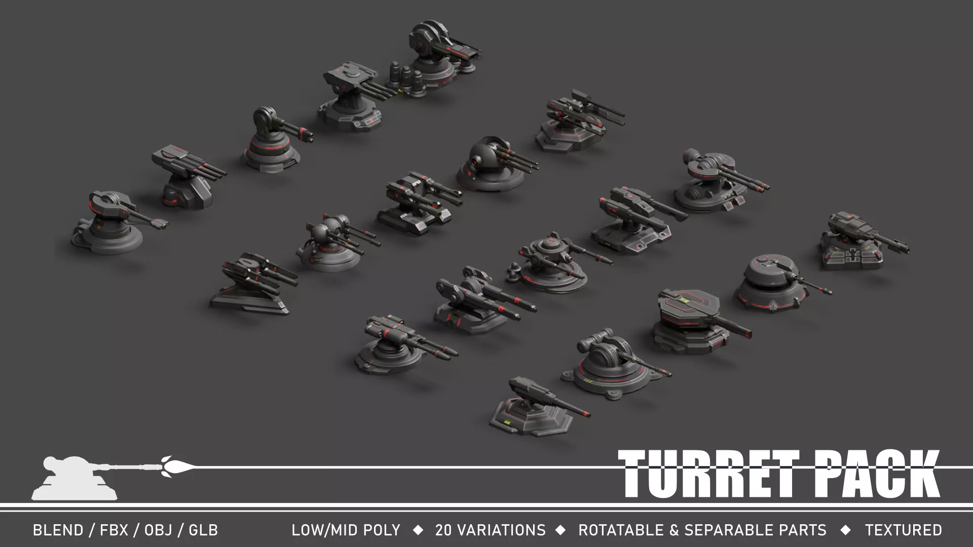 Turret Pack Low-poly 3D model_0