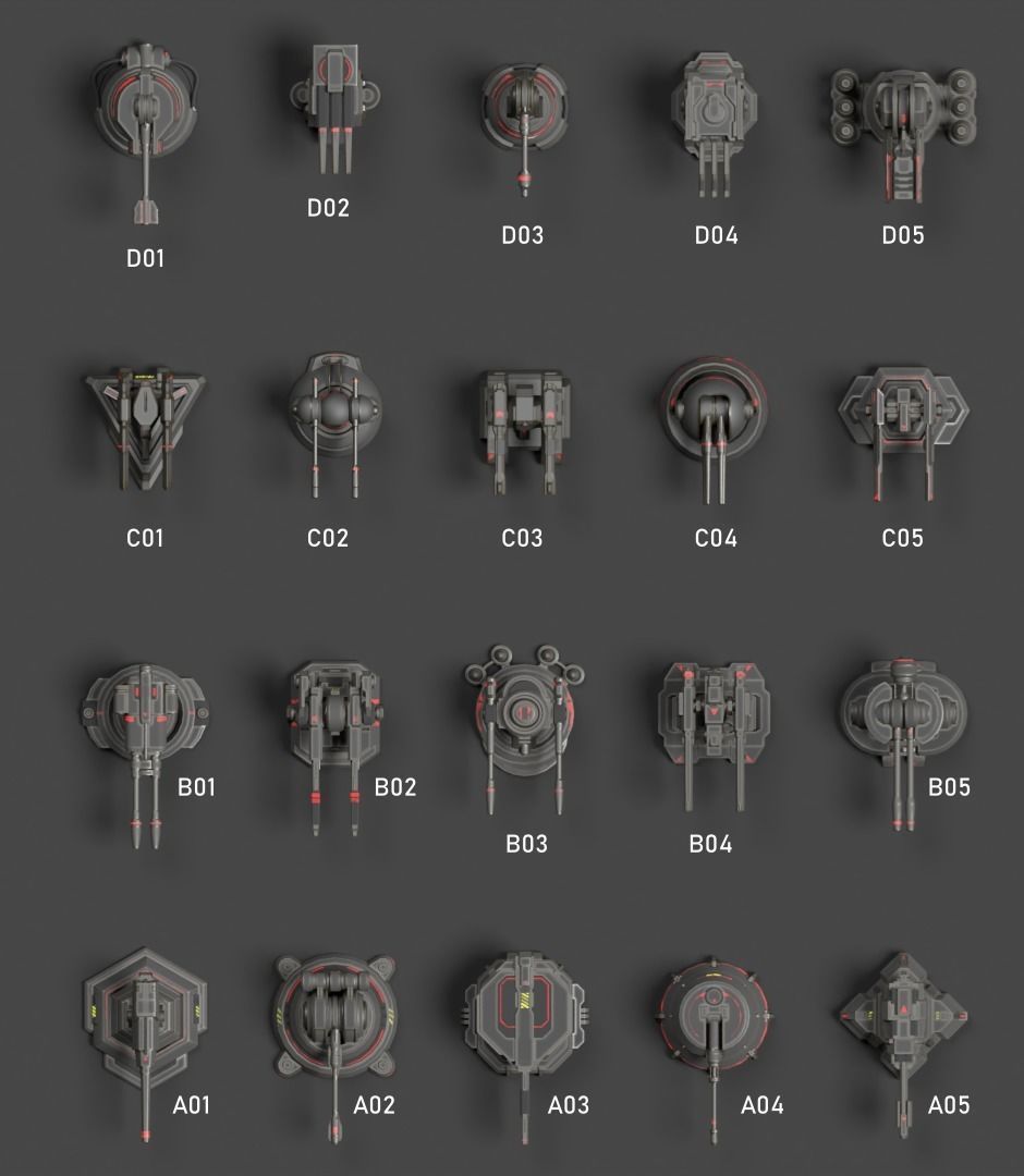 Turret Pack Low-poly 3D model_2