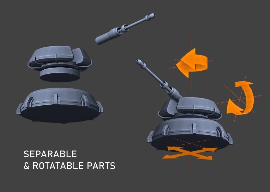 Turret Pack Low-poly 3D model_9