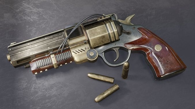 Steampunk Handcannon Revolver Low-poly 3D model