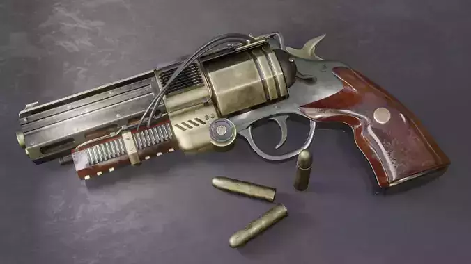 Steampunk Handcannon Revolver Low-poly 3D model