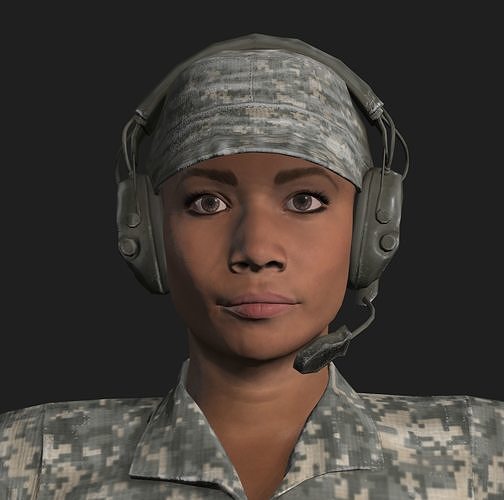 Female Soldier African American 3D model
