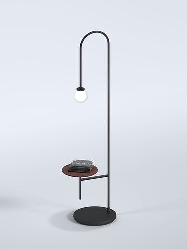 Outdoor black lamp with a wooden table top 3D model