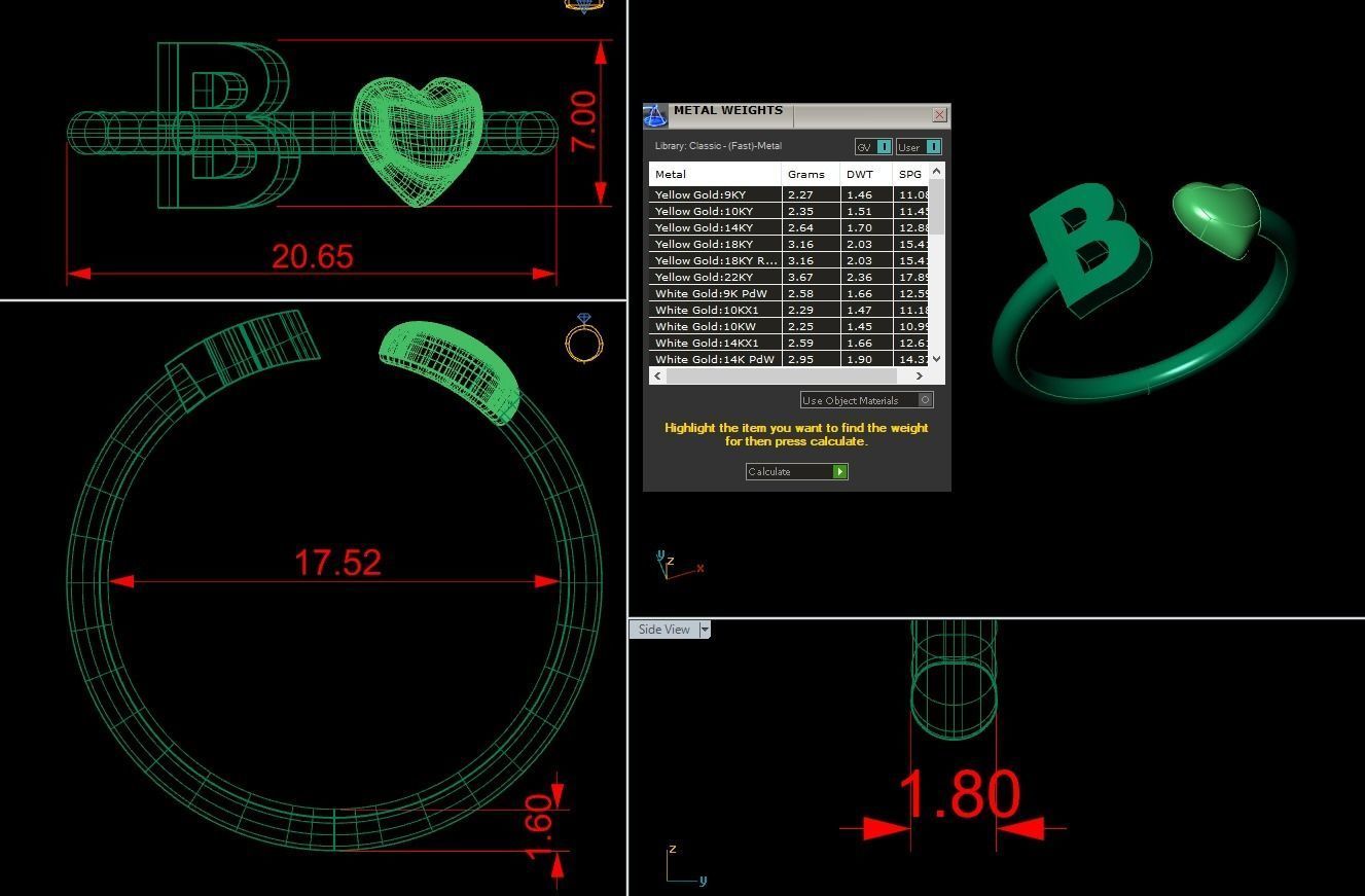 Alphabet Jewelry with Heart Ring B 3D print model_1