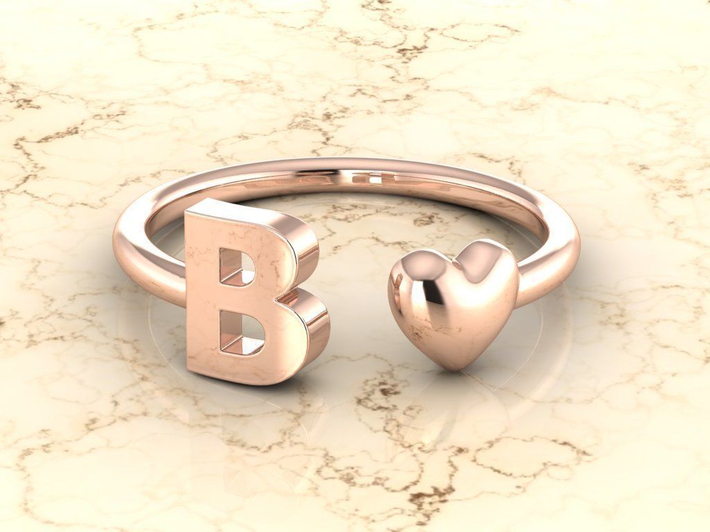Alphabet Jewelry with Heart Ring B 3D print model_2