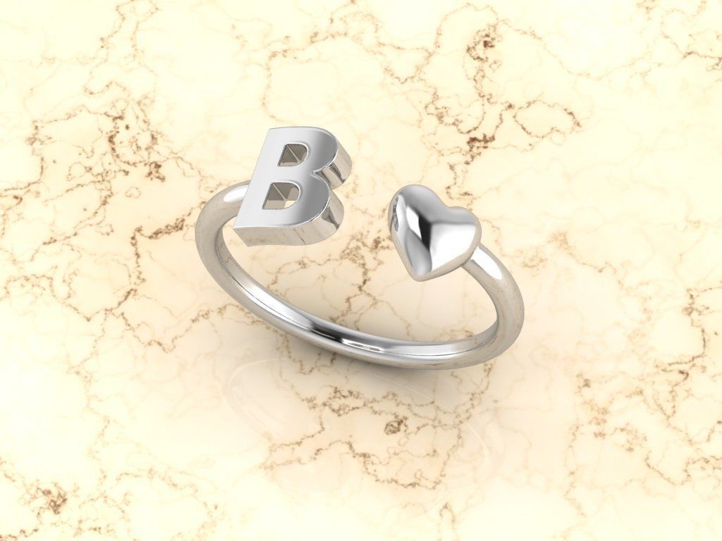 Alphabet Jewelry with Heart Ring B 3D print model_8