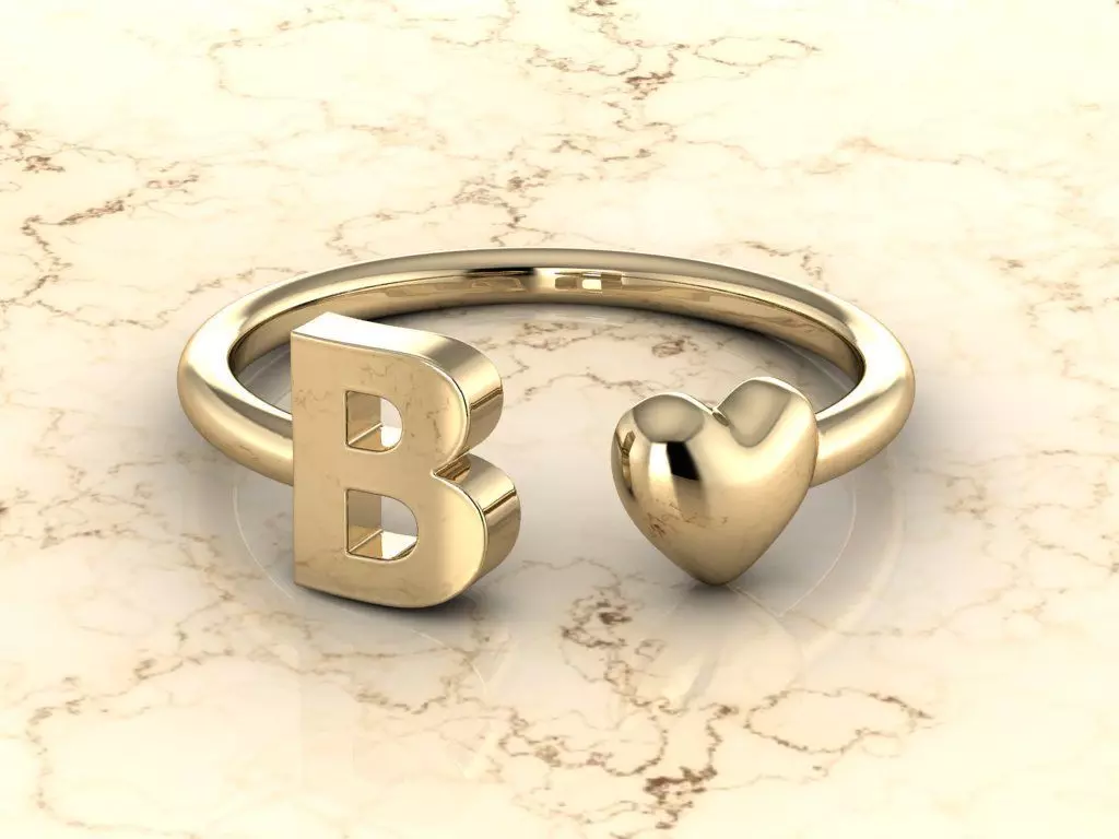Alphabet Jewelry with Heart Ring B 3D print model_0