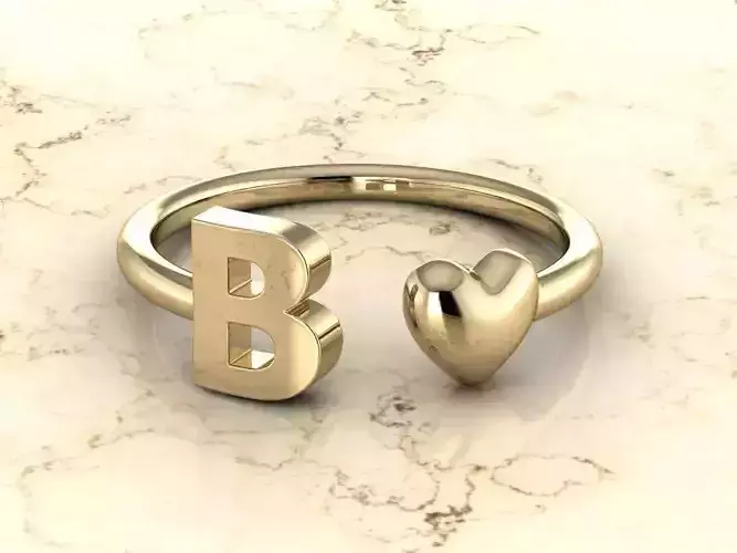 Alphabet Jewelry with Heart Ring B 3D print model