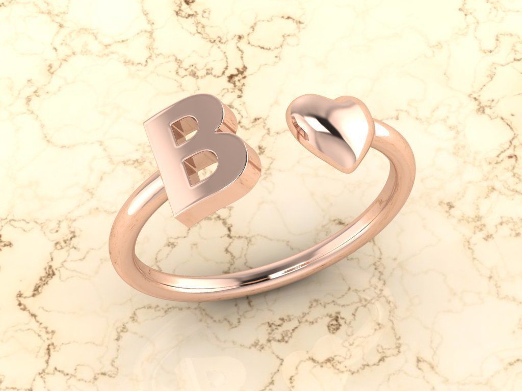 Alphabet Jewelry with Heart Ring B 3D print model_3